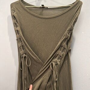 Express Green Lace Up Long Sleeve Dress